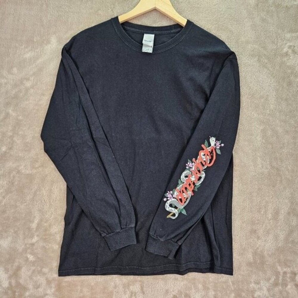 RIPNDIP Shirt Snake Graphic Print Floral Spell Out Long Sleeve Mens Size L Black
